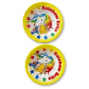 Vintage 1983 Rainbow Brite Set of 2 Metal Childs Play Plates Tea Party Dishware